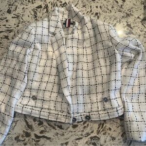 Tommy Hilfiger White and Black Checkered Blazer